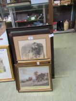 Nine framed and glazed prints of various subjects to include carriage scenes, etc