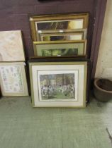 A collection of nine modern and reproduction framed prints of rugby, countryside scenes, etc