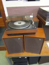 A B&O 1000 two turntable with a pair of Wharfedale speakers together with one other pair of