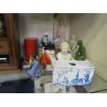 An assortment of decorative ceramic and other items to include ceramic figurines, moulded bust of