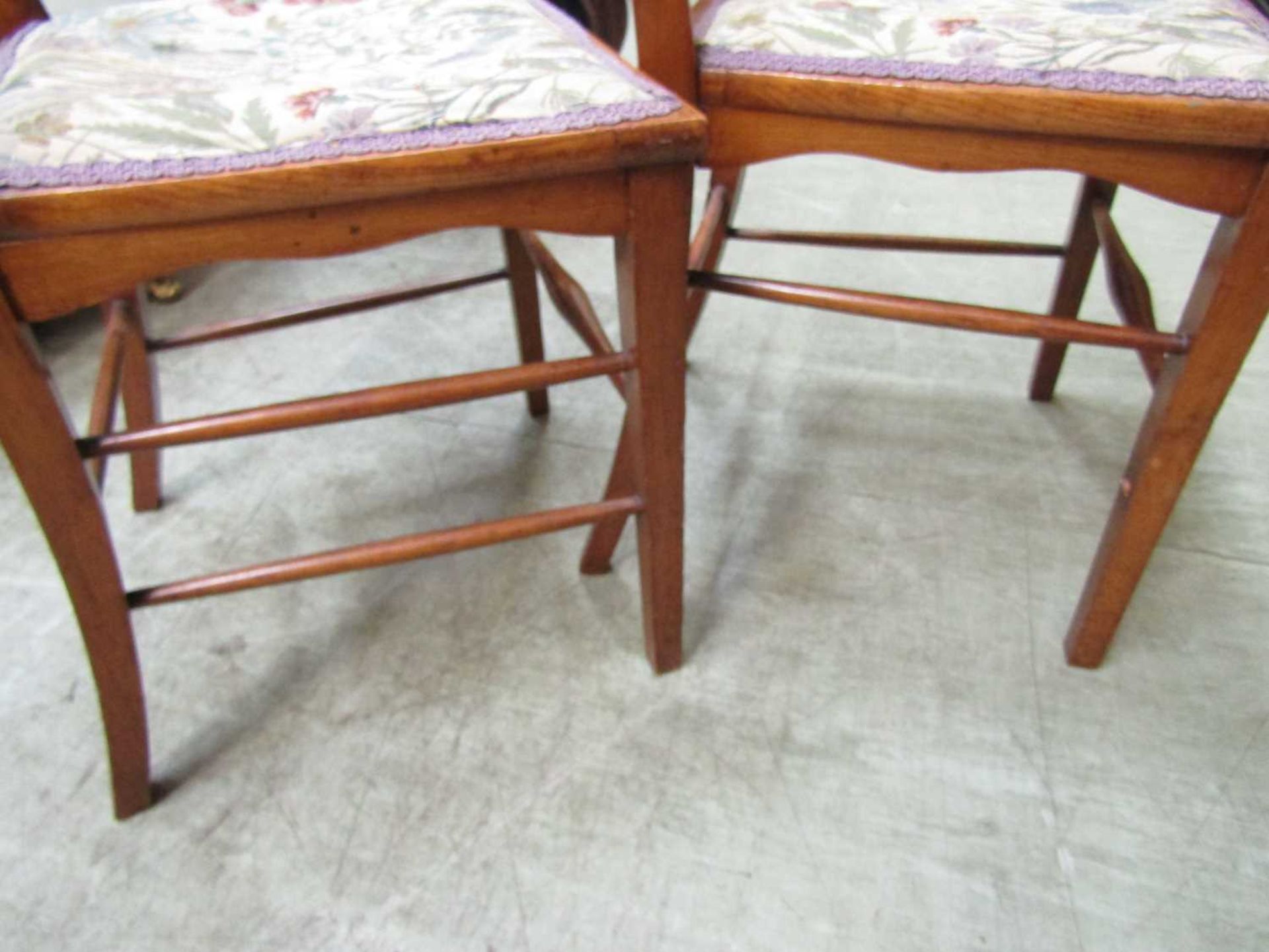 A pair of oak and satinwood chairs One chair has a missing spindle and the back is loose. Second - Image 2 of 5