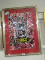 A framed and glazed poster 'Liverpool 3, West Ham 3- Liverpool Wins 3-1 On Penalties After Extra