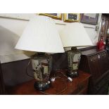 A pair of reproduction Japanese style table lamps with shades