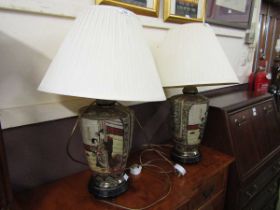 A pair of reproduction Japanese style table lamps with shades