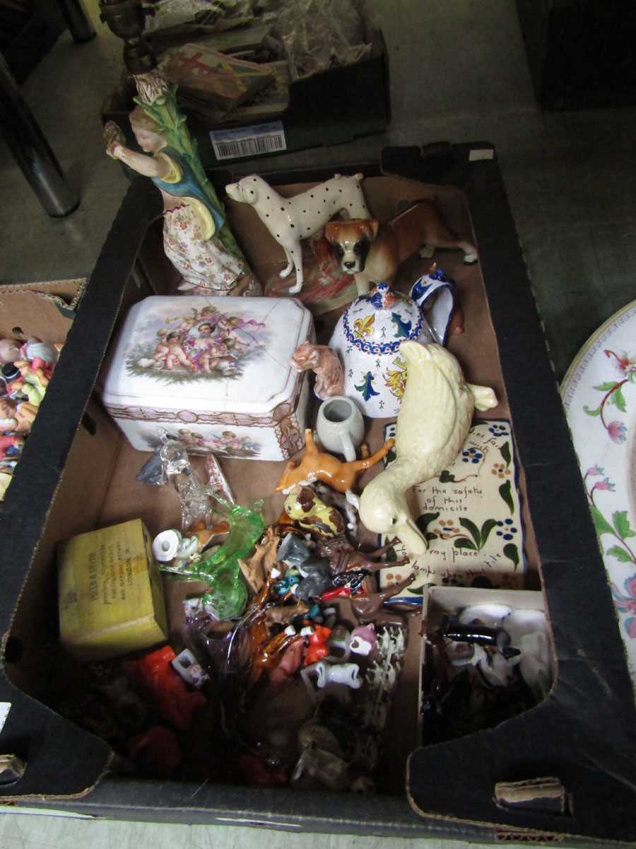 A large floral decorated meat plate together with a tray containing glass animals, ceramic shell - Image 2 of 2