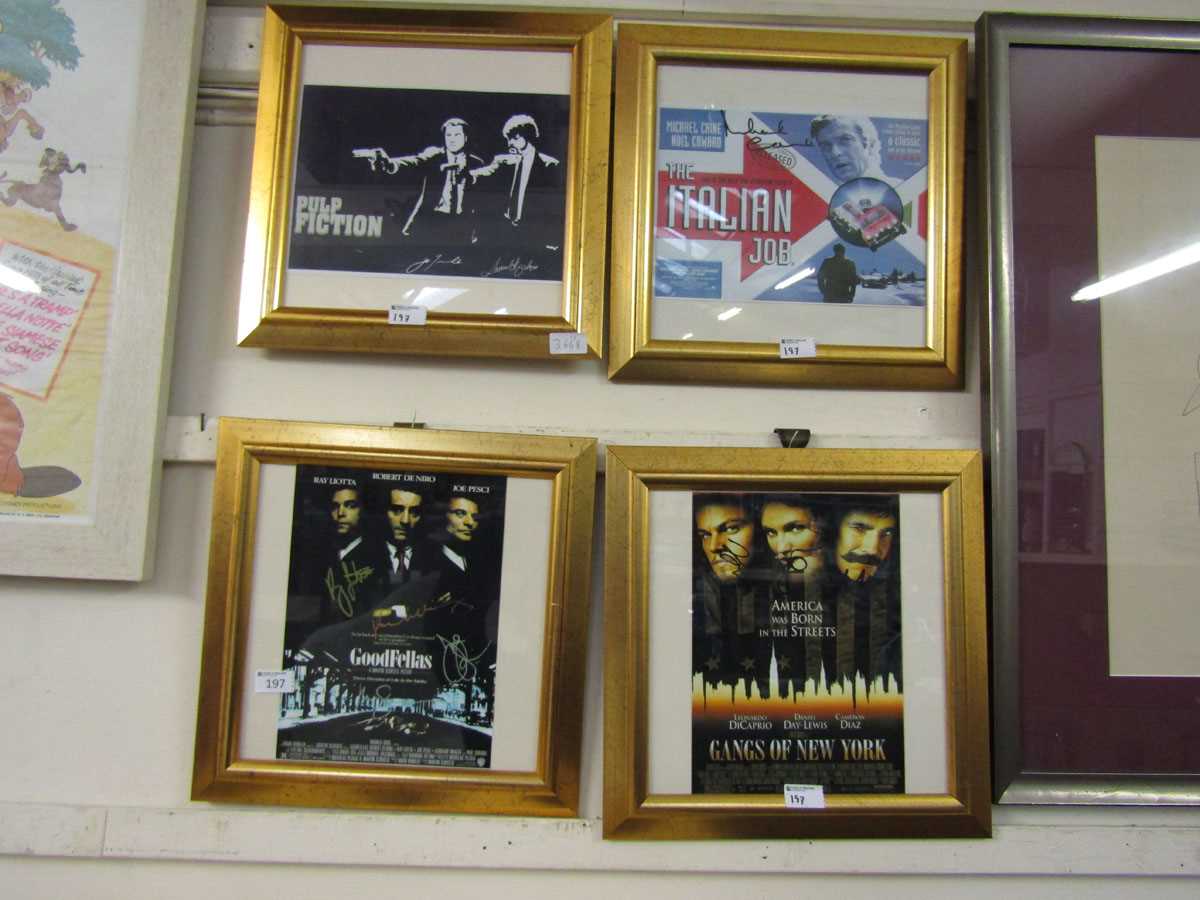 Four gilt framed and glazed film posters to include Pulp Fiction, The Italian Job, Goodfellas, and
