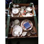 Two trays of ceramic tableware to include cups, saucers, plates, cream jug, etc