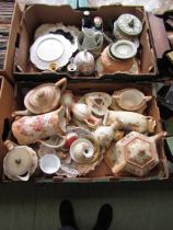 Two trays of ceramic ware to include blush ivory, teapots, sugar bowls, green and white Wedgwood