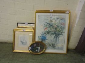 A selection of framed and glazed artworks of still life, etc