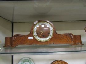 A carved wooden cased Nelson hat style mantel clock by Junghans