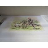 A folio containing a small assortment of mounted prints to include man and dog, hunting scenes,