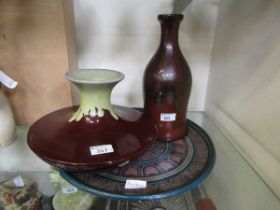 Three items of mid-20th century style studio pottery consisting of geometrical design charger, and