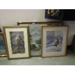 A collection of five artworks to include sailing vessels, street scenes, lake scenes, etc