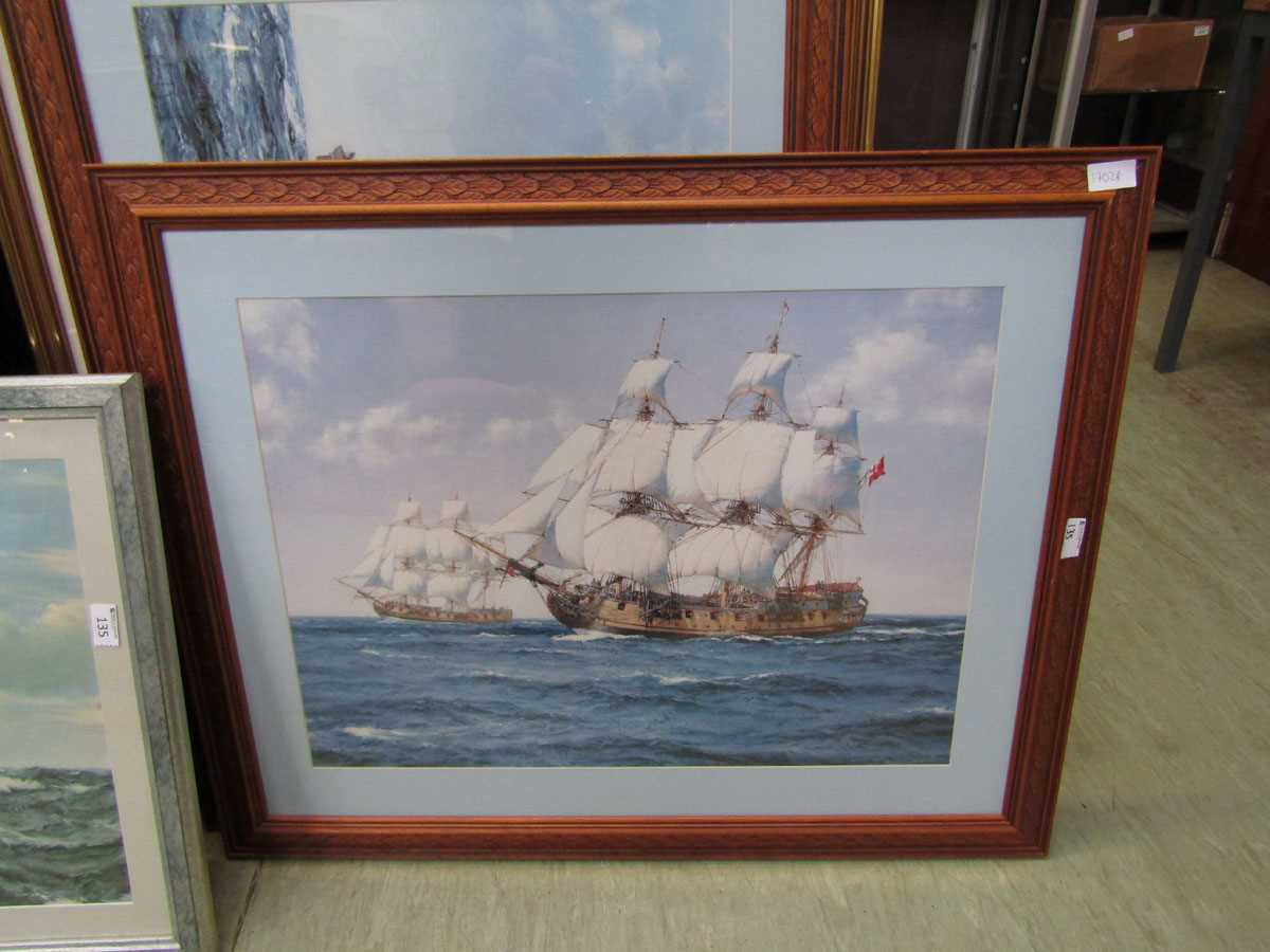 Four framed and glazed prints of sailing boats, including two Montague Dawson prints - Image 3 of 5