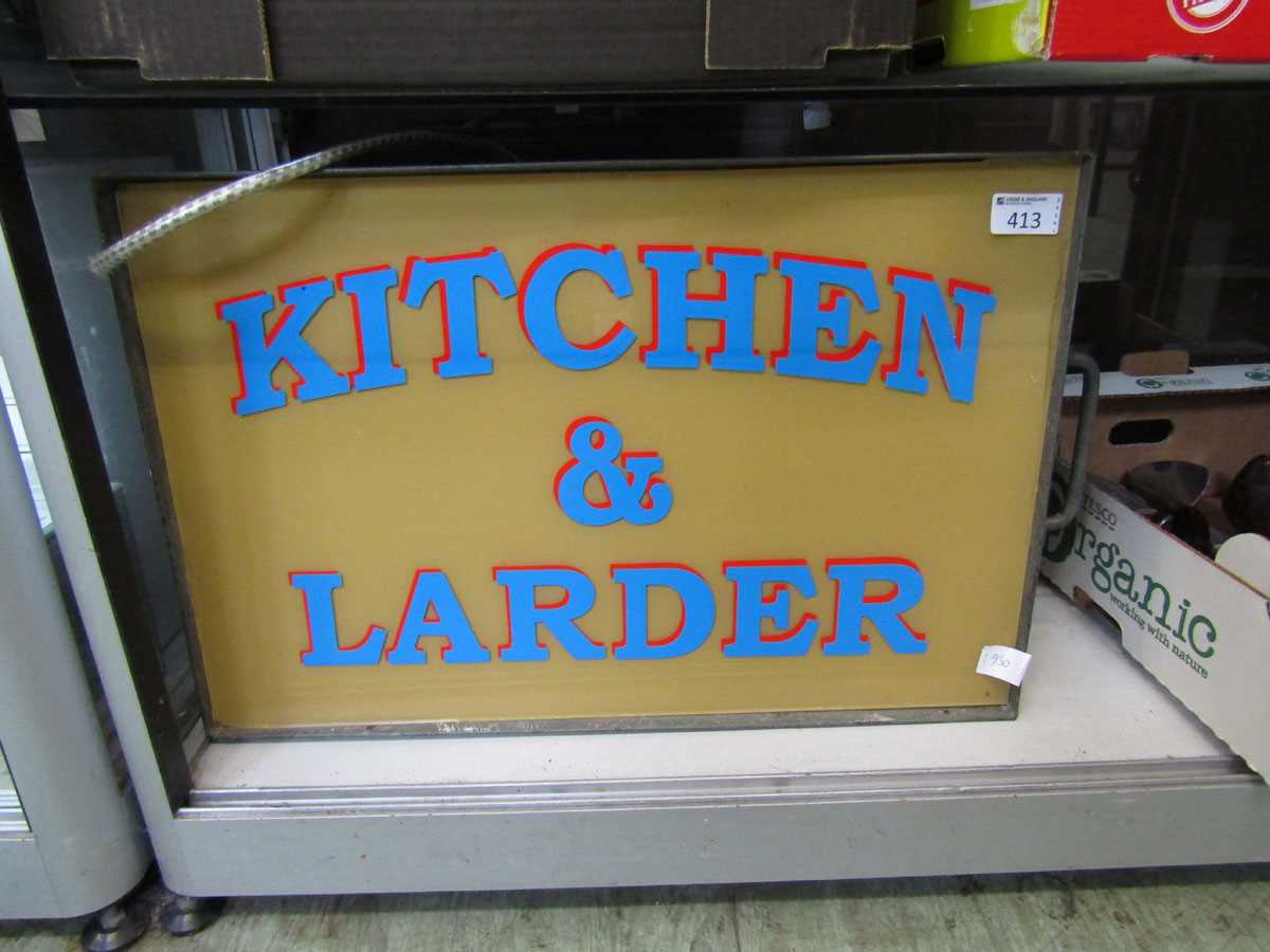 A mid-20th century glass and metalwork light box 'Kitchen & Larder'