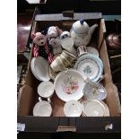 A tray containing decorative ceramic ware by various makers to include Aynsley, teapot, tea