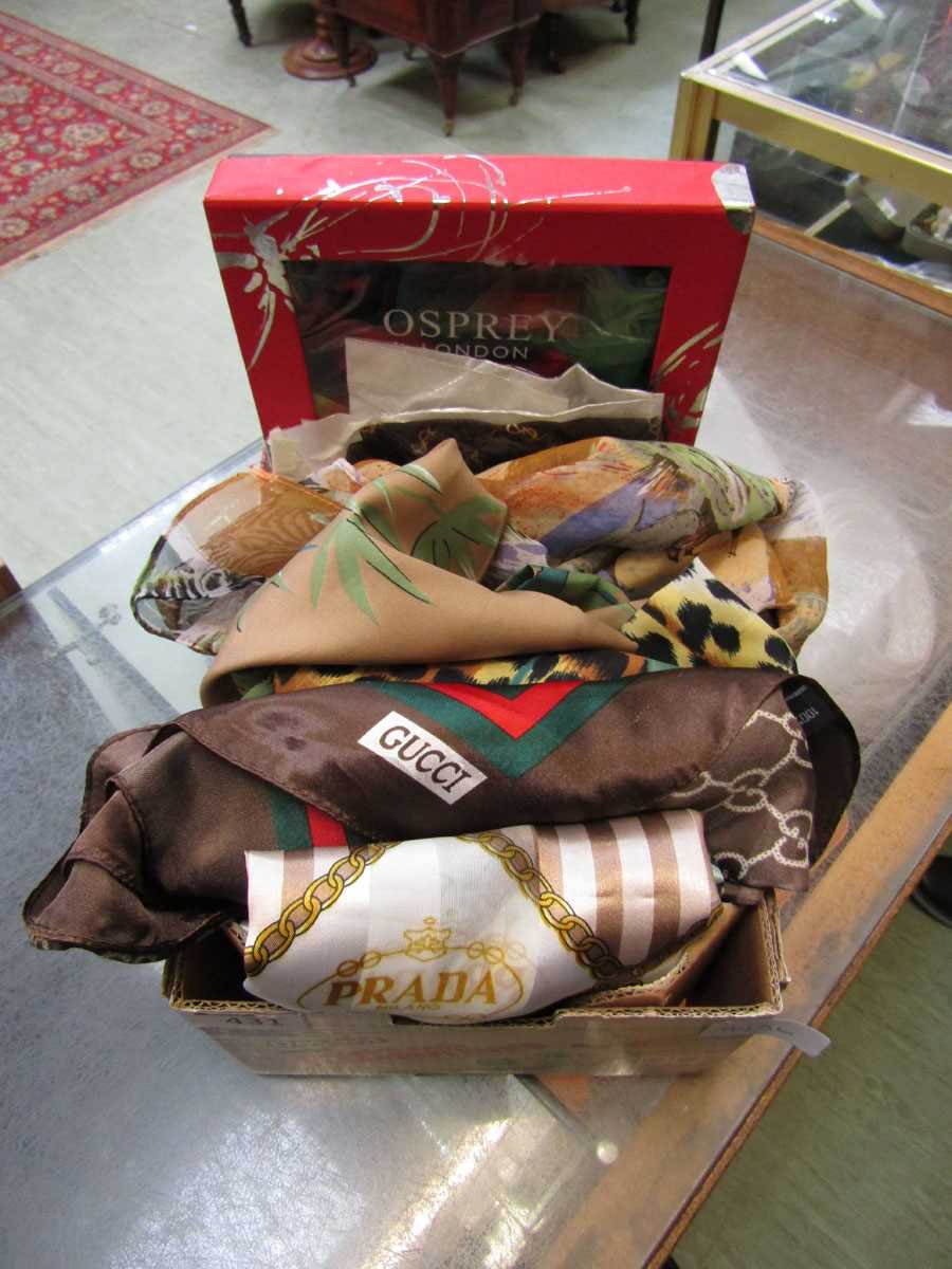 A box containing an assortment of ladies' silk scarves by various makers to include Osprey, possible - Image 4 of 4