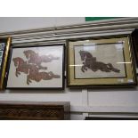 Two framed and glazed prints of brass rubbings of horses