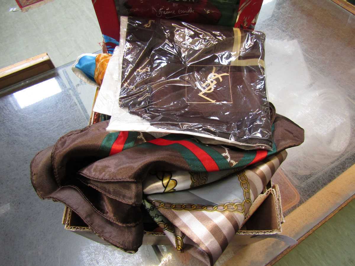 A box containing an assortment of ladies' silk scarves by various makers to include Osprey, possible - Image 3 of 4
