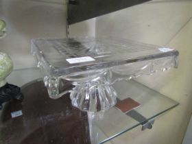 A mid-20th century style cut glass square form cake stand