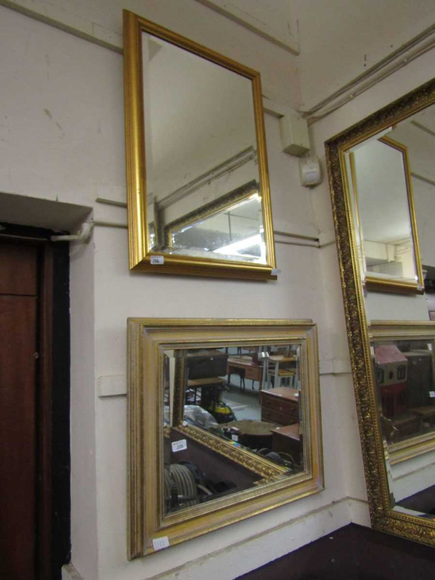 Two gilt painted framed rectangular bevel glass mirrors