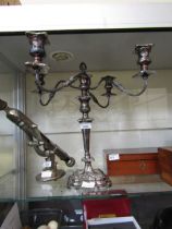 A silver plated four branch candelabrum