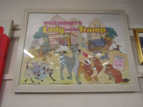 A large framed and glazed film original quad of 'Walt Disney's Lady And The Tramp'