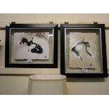 A pair of modern framed and glazed oils on abstract horses