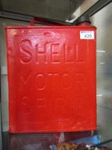 A red Shell Motor Spirit petrol can
