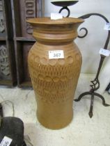 A mid-20th century style brown ground West German pottery vase with geometrical decoration
