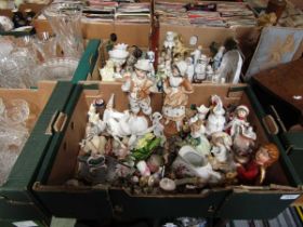 Two trays of ceramic figurines, Wade Whimsies, etc