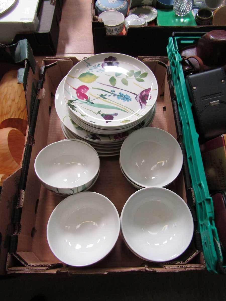 A tray containing a part dinner set by Portmeirion 'Water Gardens'