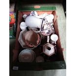 A tray of ceramic ware to include bowls, water jugs, cups, saucers, etc