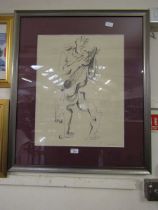 A framed and glazed possible ink drawing o musician, signed bottom right