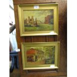 A pair of framed possible oils on board of continental ruins scenes