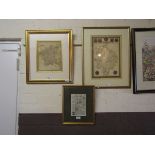 Three framed and glazed coloured maps of Worcestershire, Warwickshire etc.