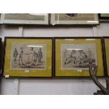 A set of three framed and glazed 19th century prints titled 'The Greeting', 'The Contest', and '