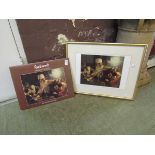A framed and glazed print by Rembrandt together with five other unframed prints