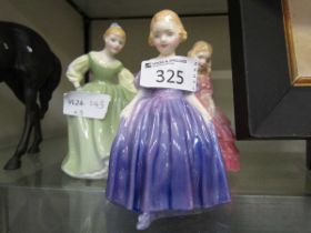 Three Royal Doulton ceramic figurines 'Rose' HN1368, 'Marie' HN1370 and 'Fair Maiden' HN2211