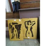 Two limited edition abstracts on board of nudes signed bottom right (No. 3 of 100 and No. 4 of 100)
