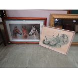 A framed and glazed print of 'We Three Kings' together with a print of wild cats