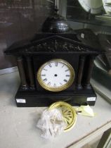A Victorian black slate mantel clock (A/F)