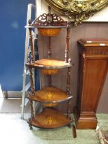 A Victorian mahogany inlaid corner four tier whatnot