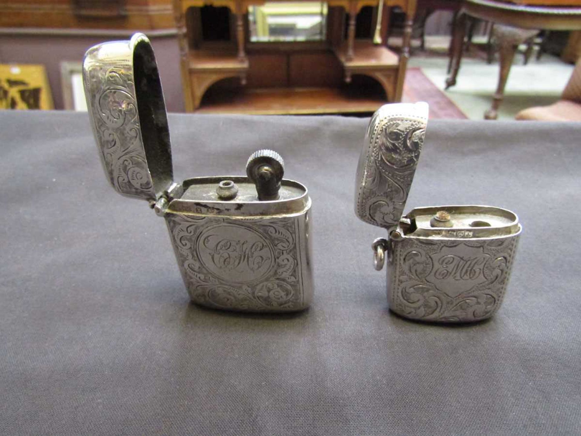 Two silver hallmarked vesta cases converted to lighters
