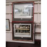 Two framed and glazed reproduction prints after Herbert Grooteclaus of street scenes