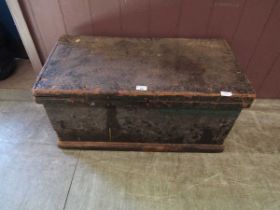 An old pine tool chest containing a quantity of hand tools