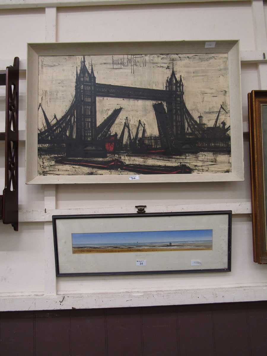 A framed and glazed possible watercolour of seascape together with a Bernard Buffet (1928-1999)