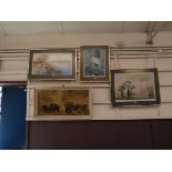 Four framed and glazed prints by David Shepherd, etc, of elephants, man ploughing, owl