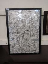 A framed and glazed print 'Cambridge Folk Festival Celebrating 50 Years'