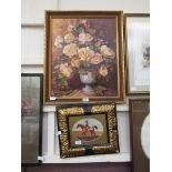 A framed oil on canvas of still life signed bottom right Crawford together with a framed print of